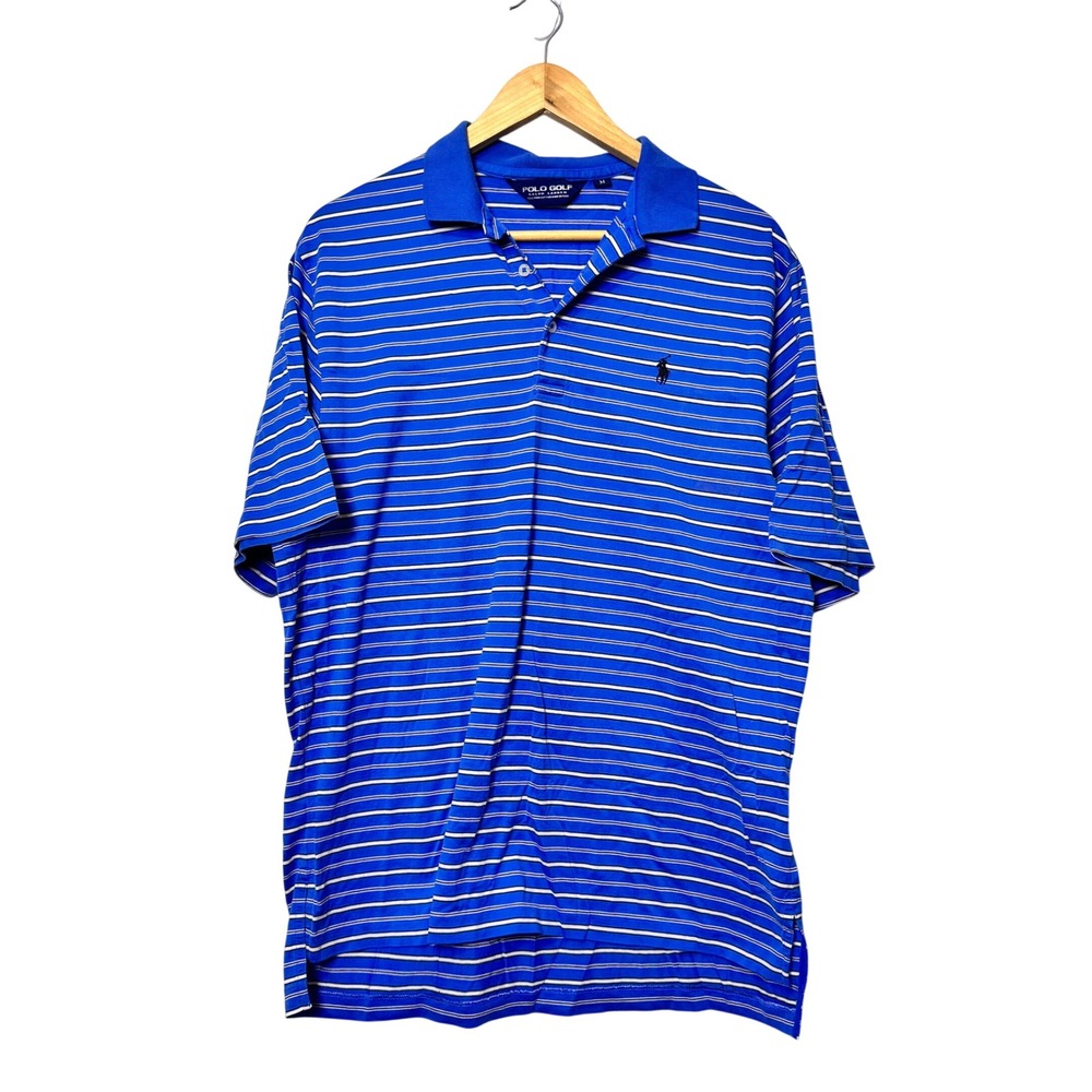 Polo Golf Ralph Lauren Mens Blue Striped Pima Cotton Polo Shirt Size M Short Slv